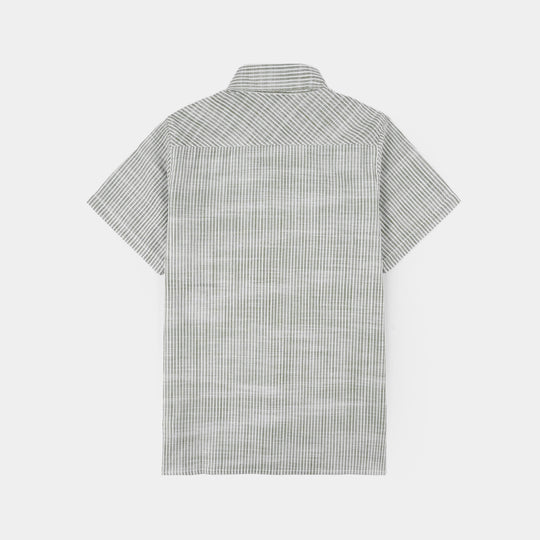 Boys Yarn Dyed Casual Shirt (Good Vibes) - Grey