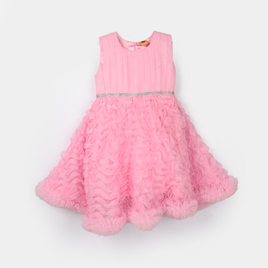 Girls Net Fancy Frock (Swirl) - Pink