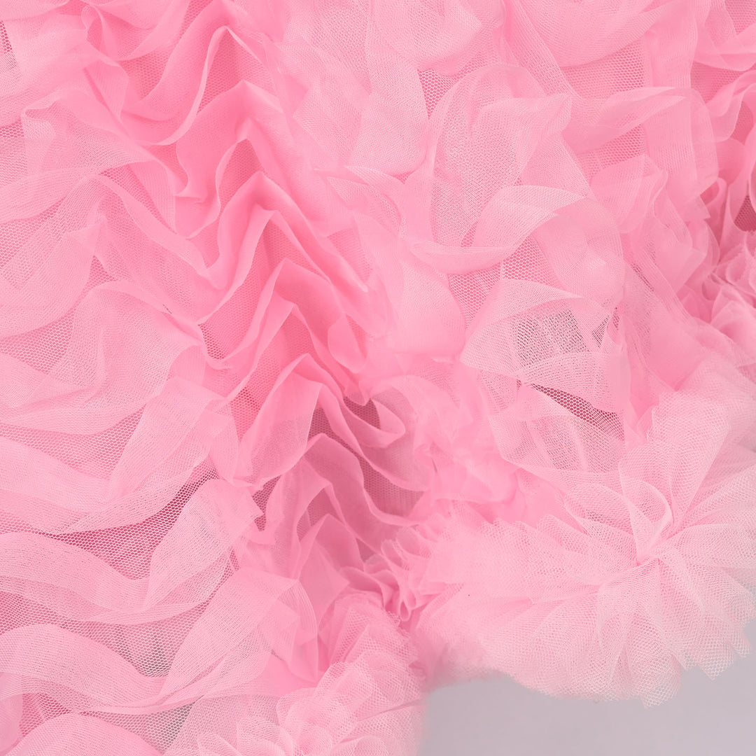 Girls Net Fancy Frock (Swirl) - Pink