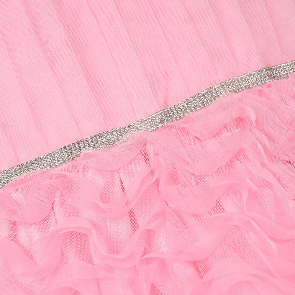 Girls Net Fancy Frock (Swirl) - Pink