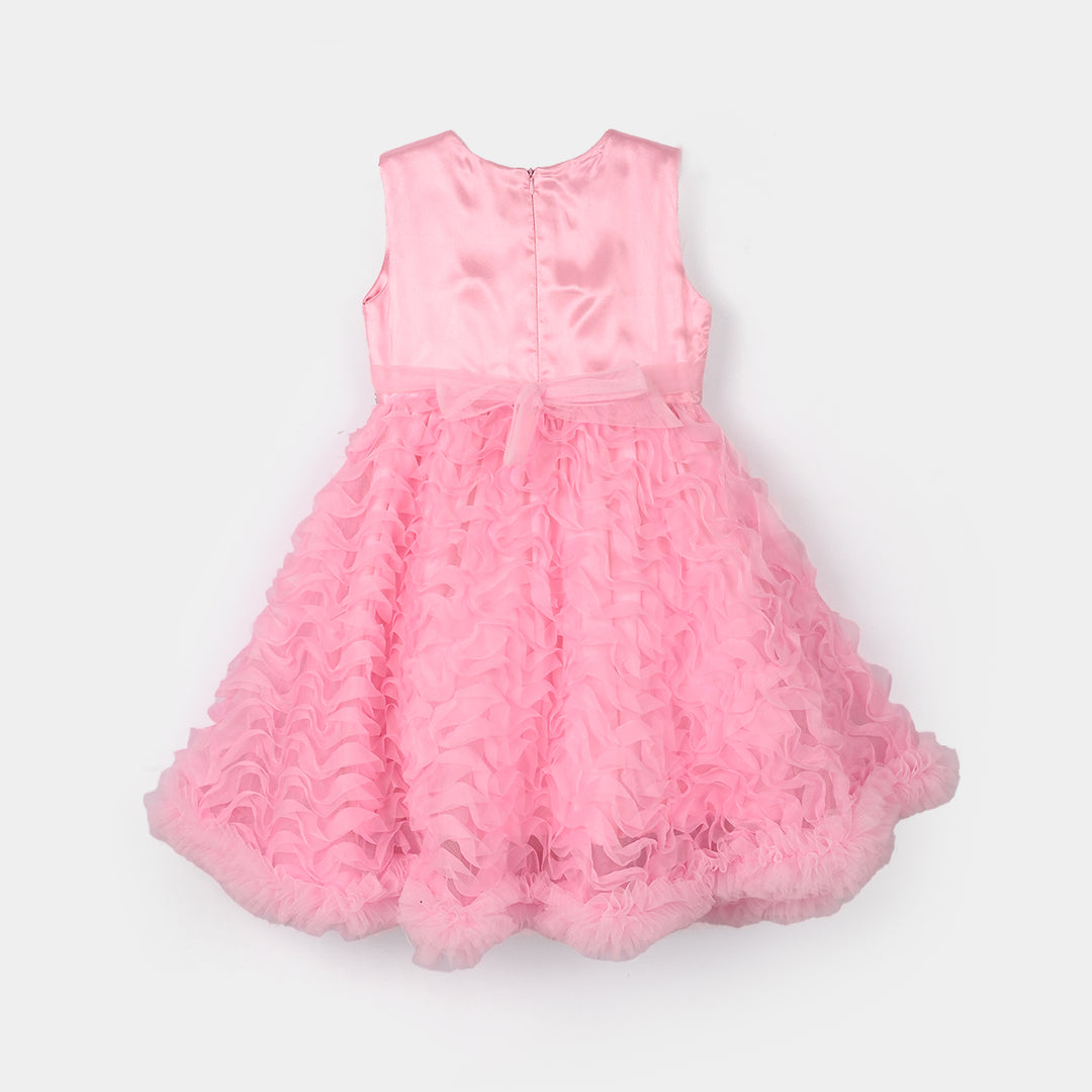 Girls Net Fancy Frock (Swirl) - Pink