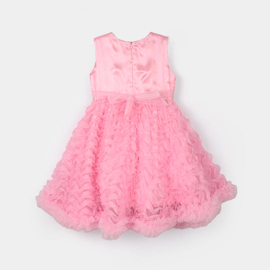 Girls Net Fancy Frock (Swirl) - Pink