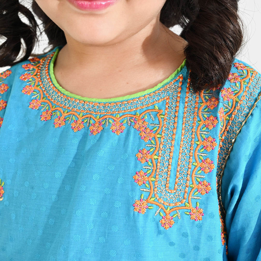 Girls Viscose 3-Pc Set (Falak) - Teal Blue/Green