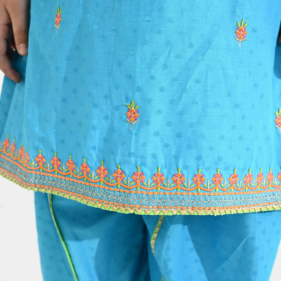 Girls Viscose 3-Pc Set (Falak) - Teal Blue/Green