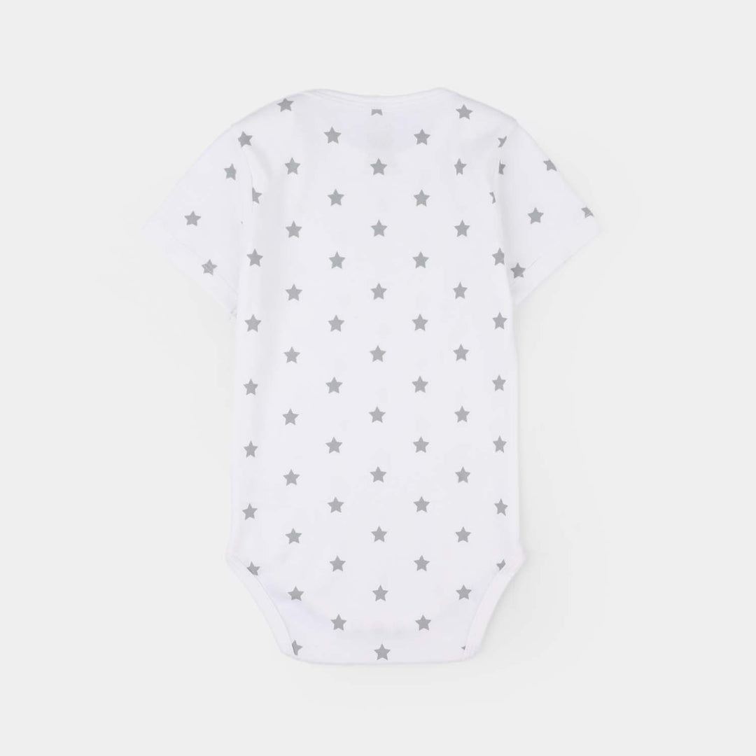 Infant Unisex Cotton Interlock Basic Romper (Stars) - White