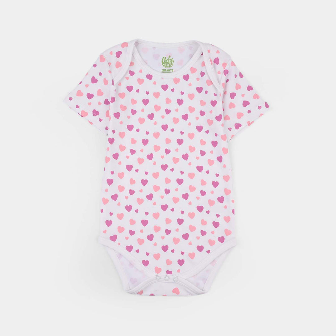 Infant Girls Cotton Interlock Romper (Little Hearts) - White