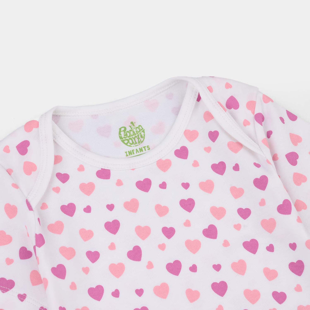 Infant Girls Cotton Interlock Romper (Little Hearts) - White