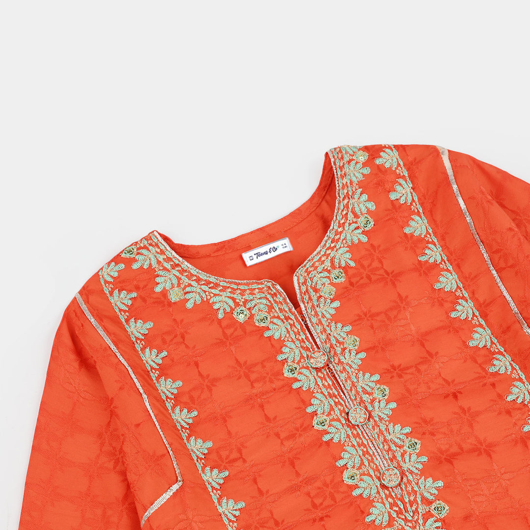 Teens Girls Jacquard 3 Pcs Raqs - Rust