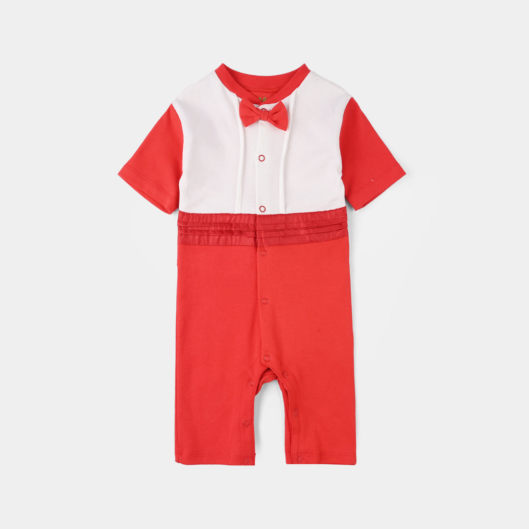 Infant Boys Cotton Interlock Romper (Red Bow) - Red