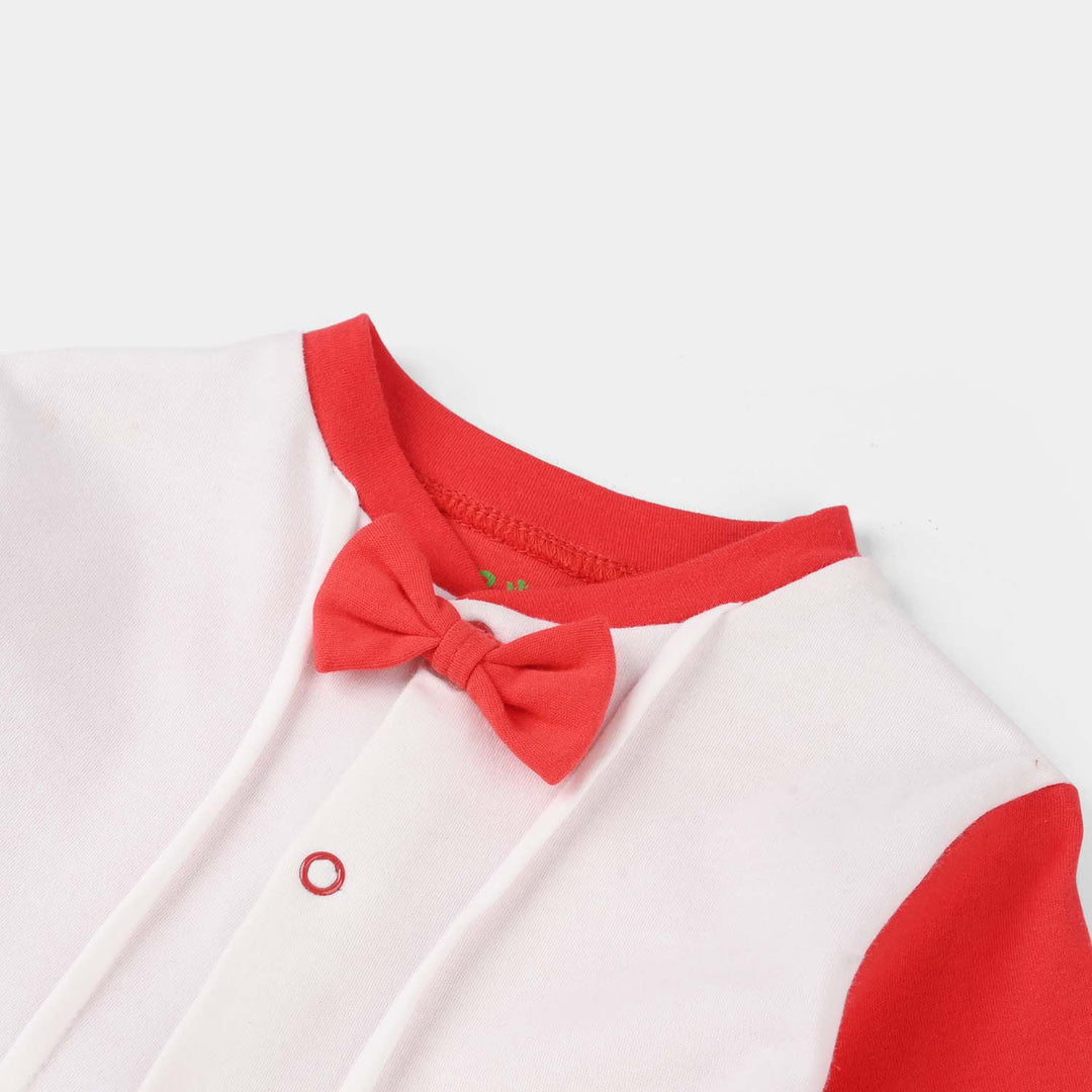 Infant Boys Cotton Interlock Romper (Red Bow) - Red