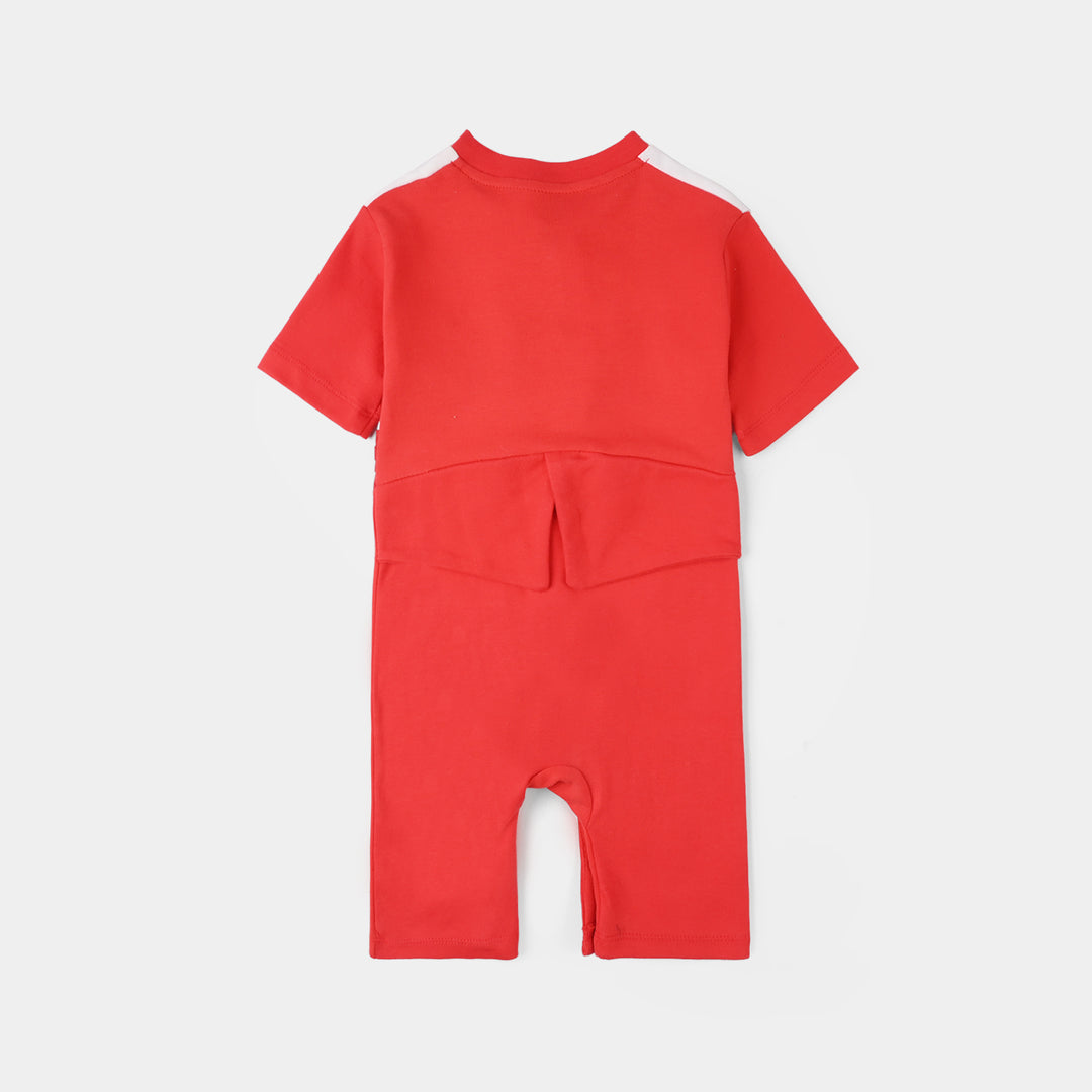 Infant Boys Cotton Interlock Romper (Red Bow) - Red