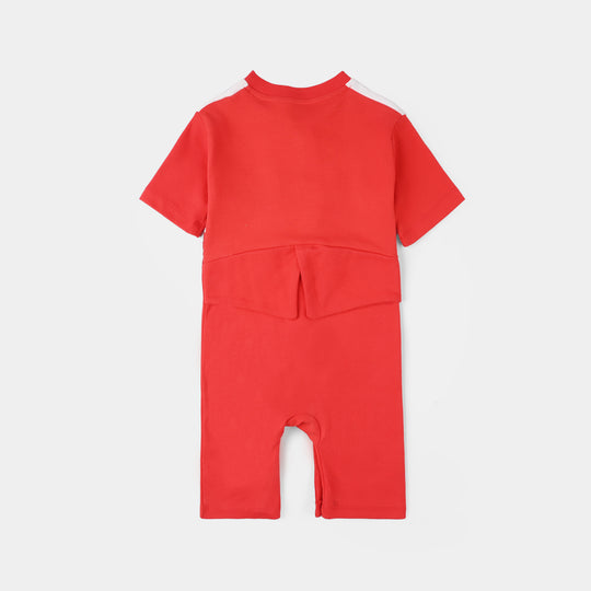 Infant Boys Cotton Interlock Romper (Red Bow) - Red