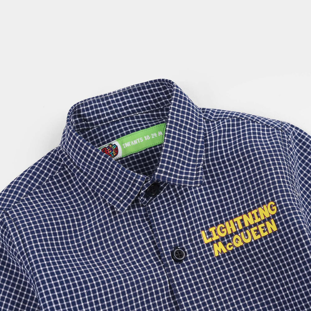 Infant Boys Yarn Dyed Shirt (Character) - Navy Check