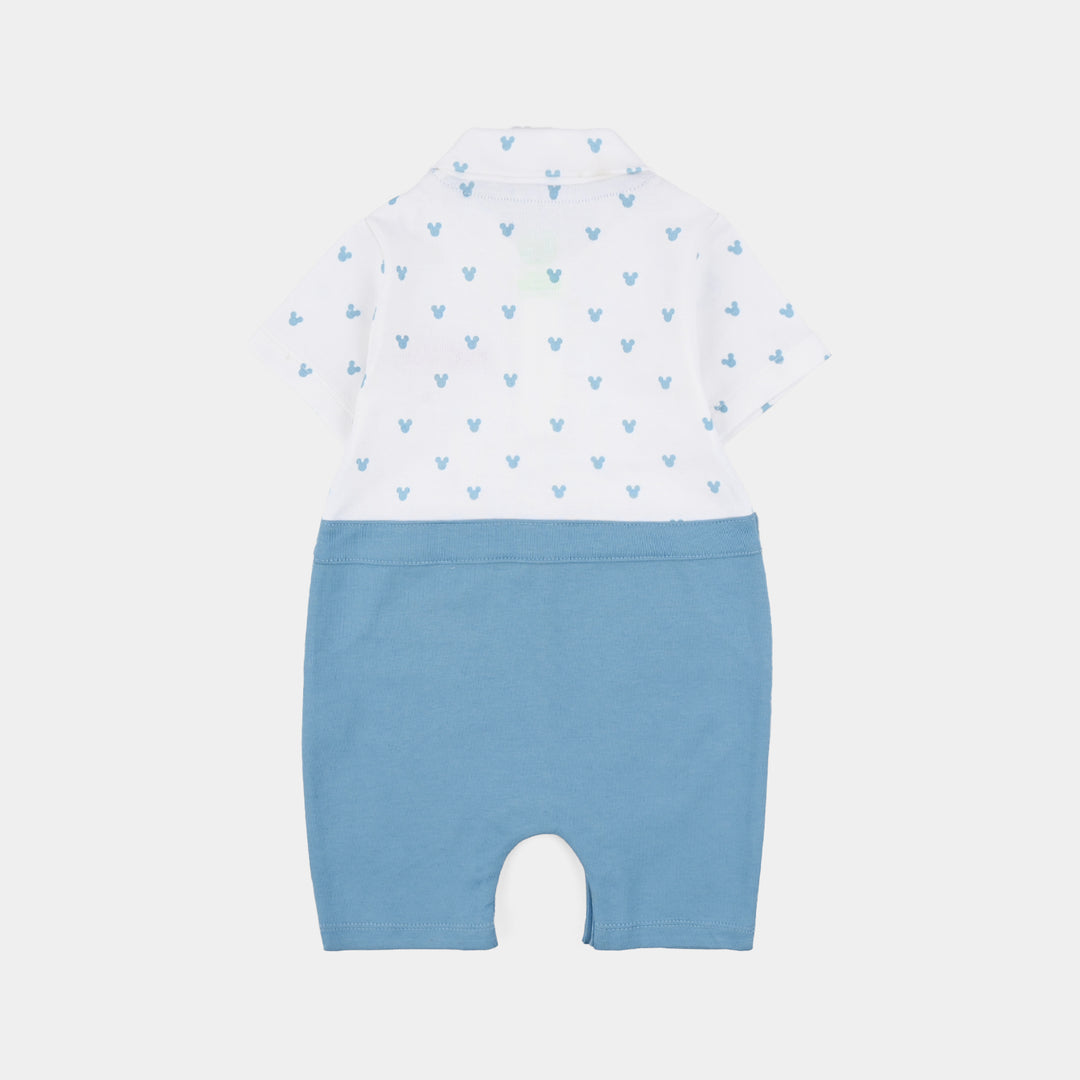 Infant Boys Cotton Romper (Character) - White/Blue