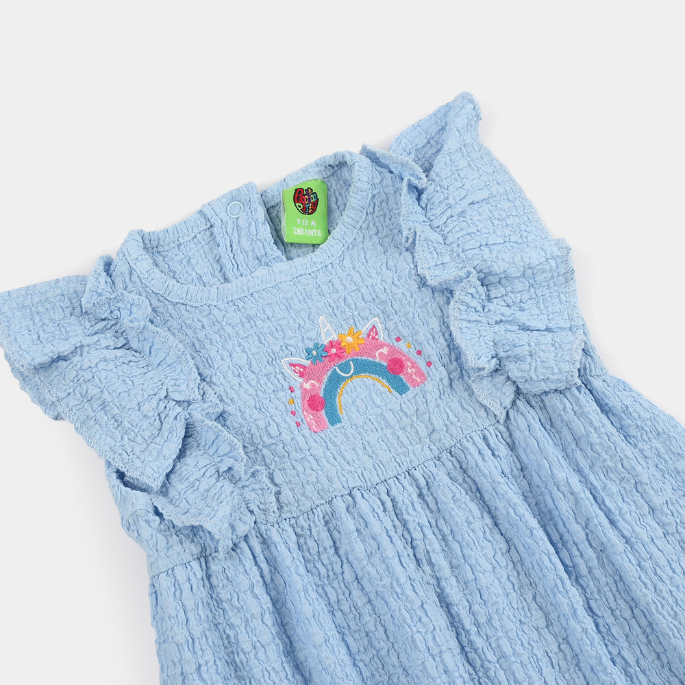 Infant Girls Polyester Seersucker Romper (Be Magical) - Blue