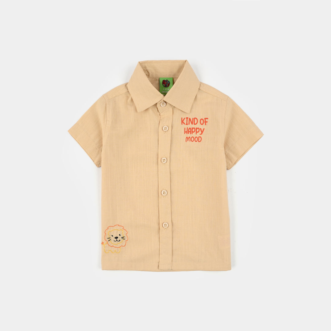 Infant Boys Slub Jersey Casual Shirt (Kind Of Happy Mood) - Beige