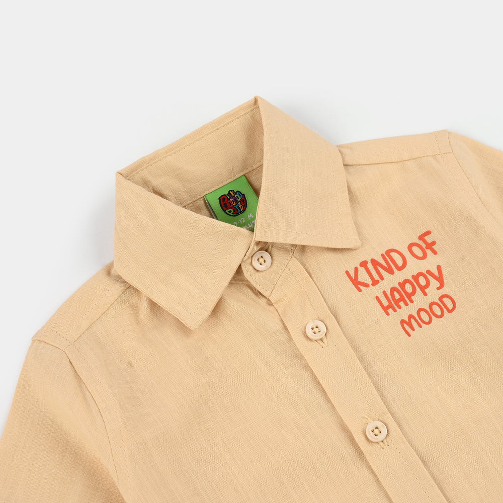 Infant Boys Slub Jersey Casual Shirt (Kind Of Happy Mood) - Beige