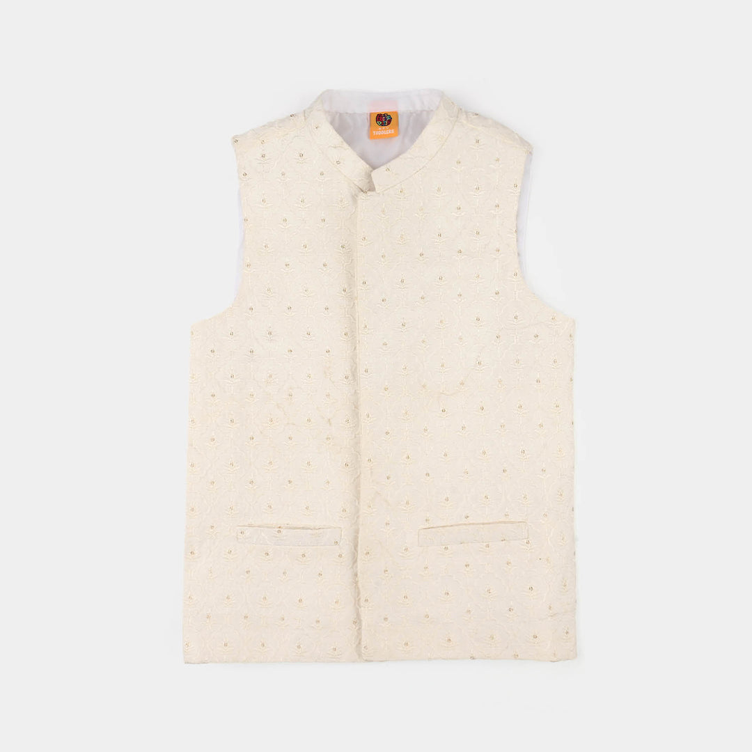 Boys Poly Viscose Waistcoat (Elegant) - White