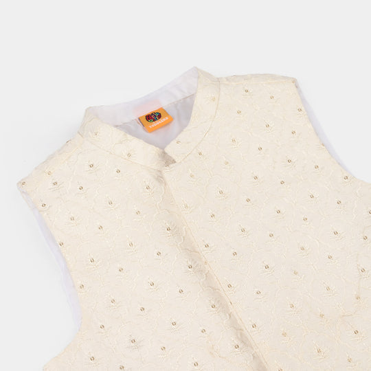 Boys Poly Viscose Waistcoat (Elegant) - White
