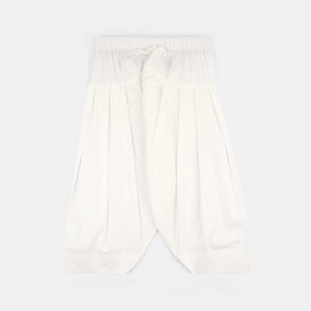 Girls Cotton Farshi Shalwar - White