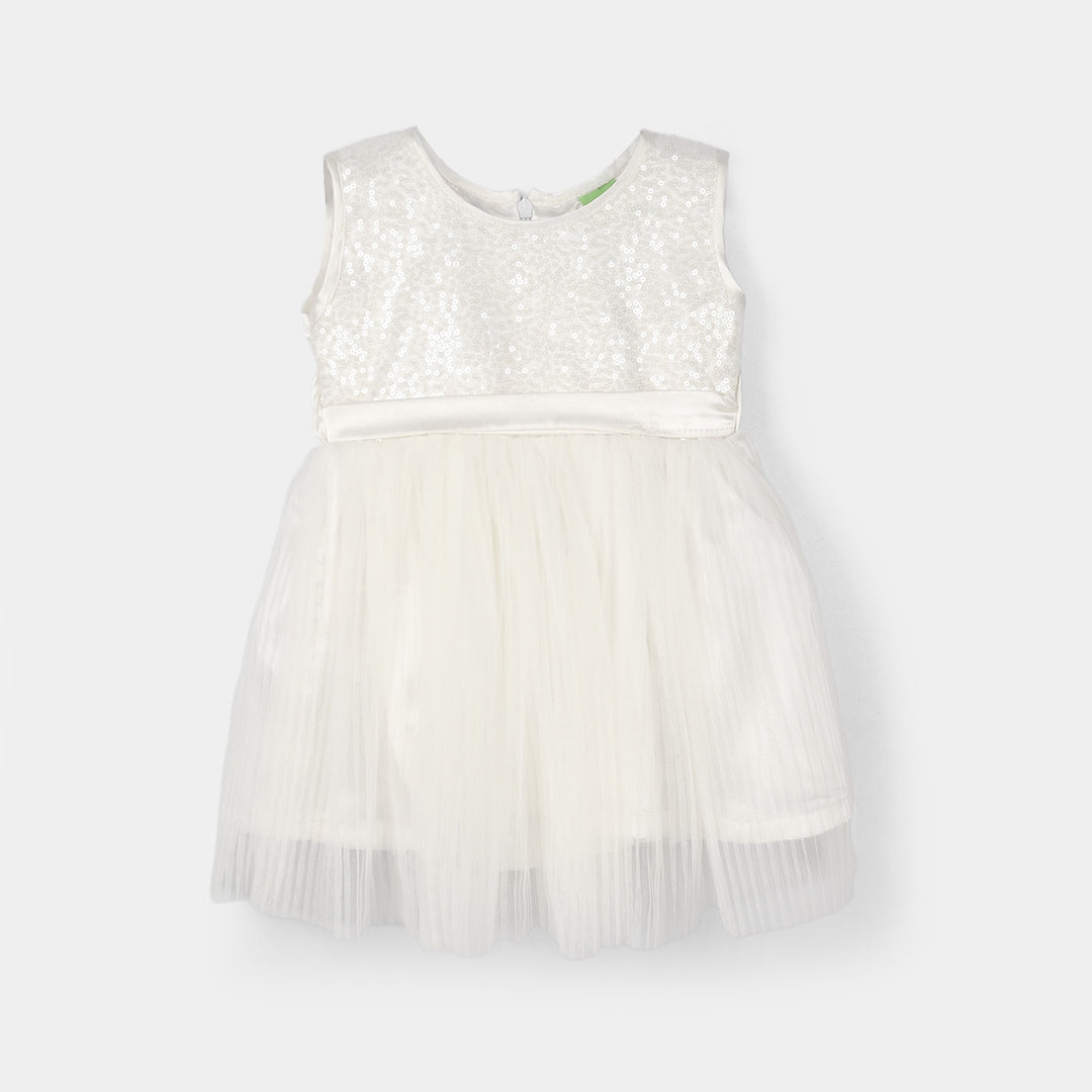 Infant Girls Sequence Fancy Frock - White