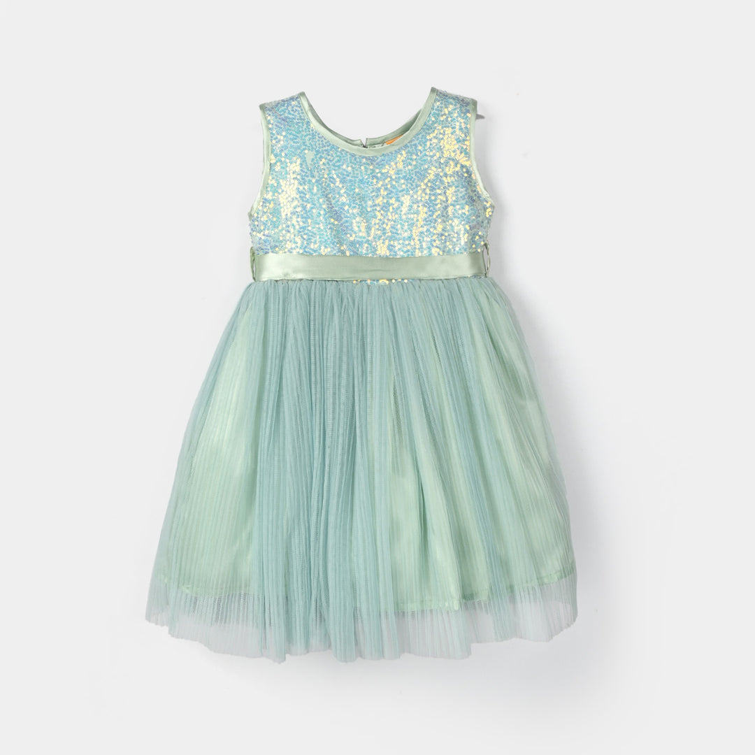 Girls Sequence Fancy Frock (Pleated) - Green