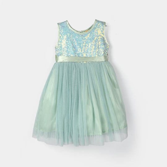 Girls Sequence Fancy Frock (Pleated) - Green