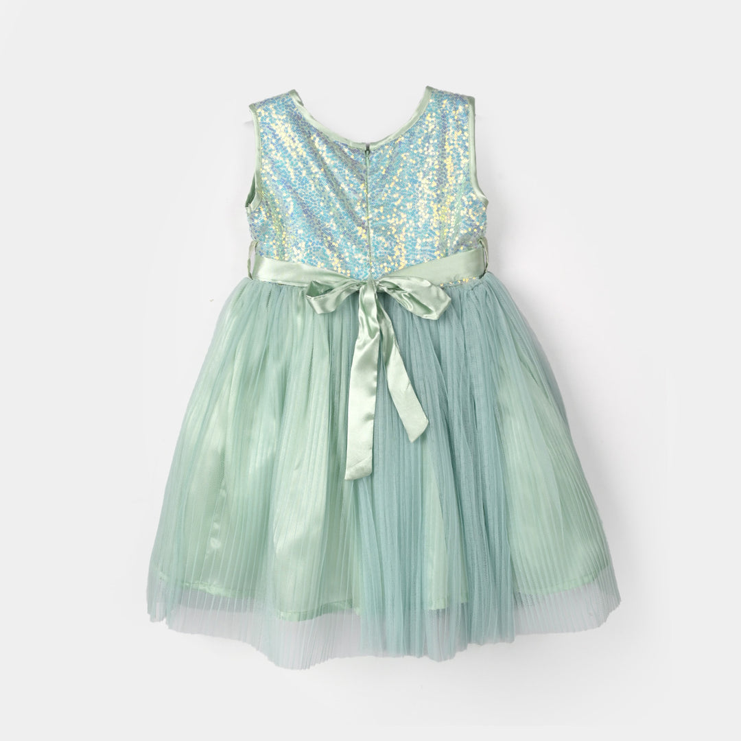 Girls Sequence Fancy Frock (Pleated) - Green