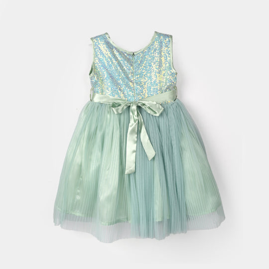 Girls Sequence Fancy Frock (Pleated) - Green