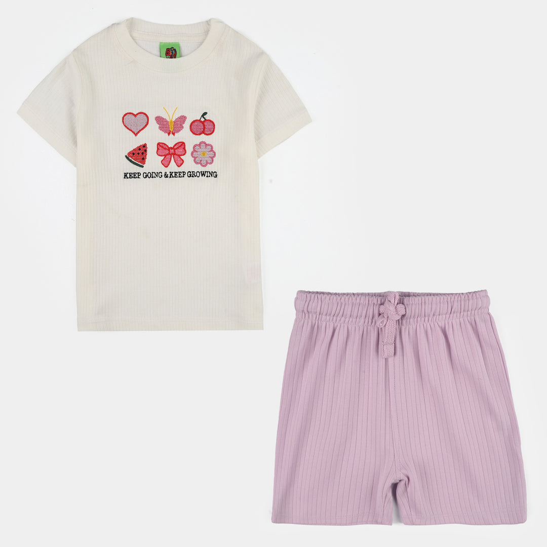 Infant Girls Cotton Interlock Suit KEEP GOING-White/Purple