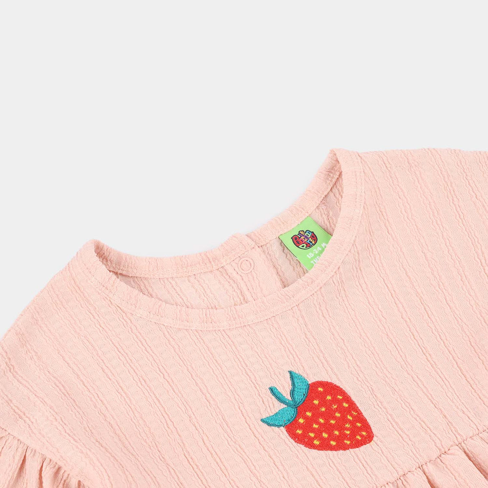 Infant Girls Poly Crinkle Knitted Frock (Strawberry) - Pink