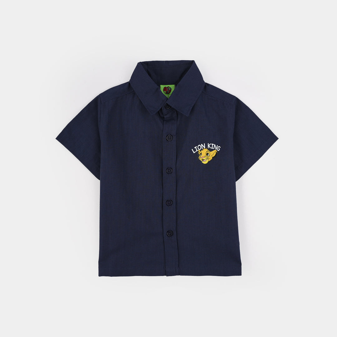 Infant Boys Cotton Slub Casual Shirt- Blue
