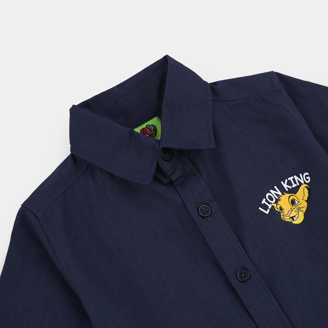 Infant Boys Cotton Slub Casual Shirt- Blue