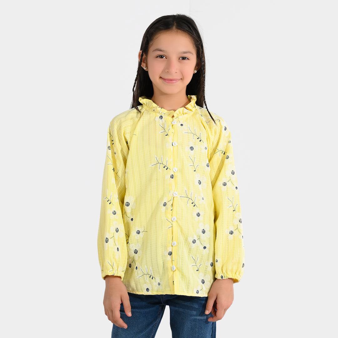 Teens Girls Seersucker Casual Top - Dusty Lemon Yellow