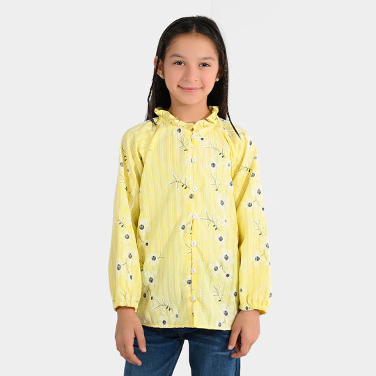 Teens Girls Seersucker Casual Top - Dusty Lemon Yellow