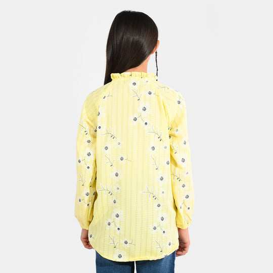 Teens Girls Seersucker Casual Top - Dusty Lemon Yellow