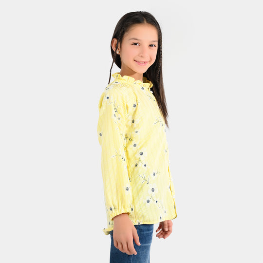 Teens Girls Seersucker Casual Top - Dusty Lemon Yellow