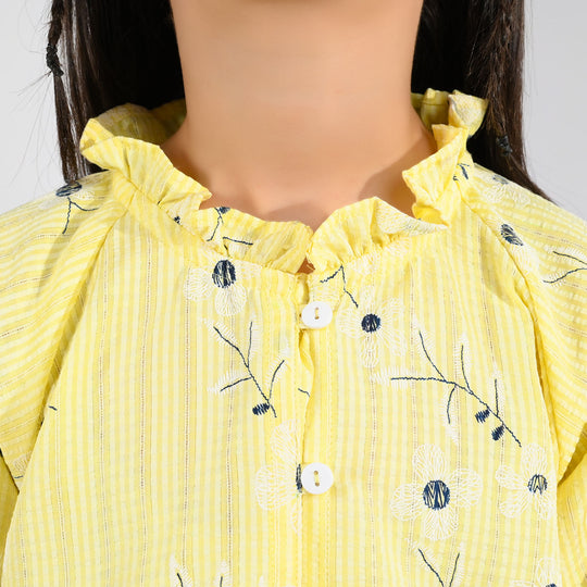 Teens Girls Seersucker Casual Top - Dusty Lemon Yellow