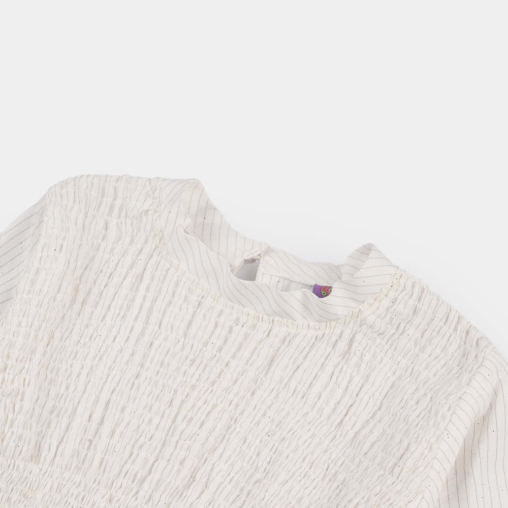 Girls Viscose Casual Top (Stripes) - White