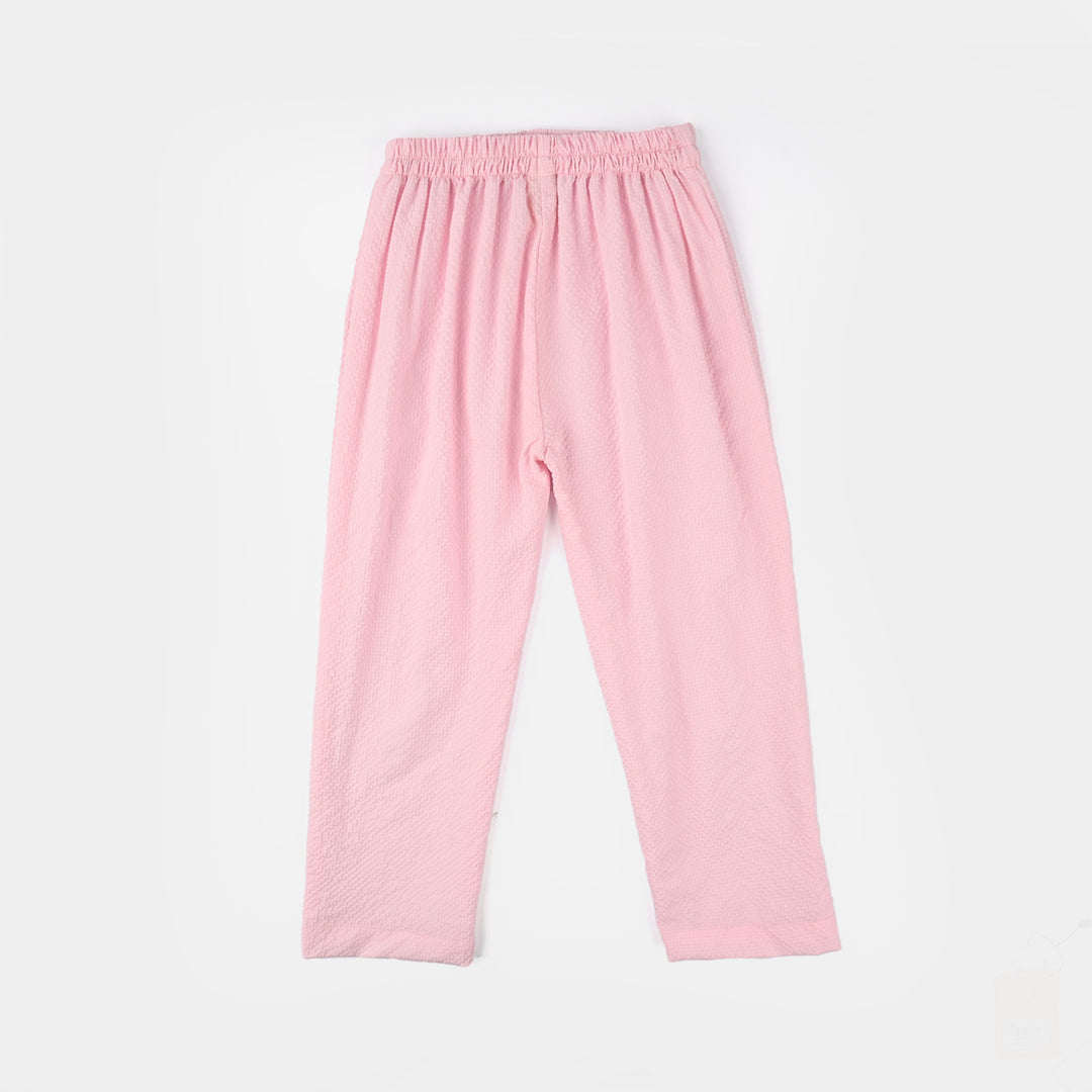 Girls Poly Crinkle Embroidered Co-Ord Set (Butterfly) - Light Pink