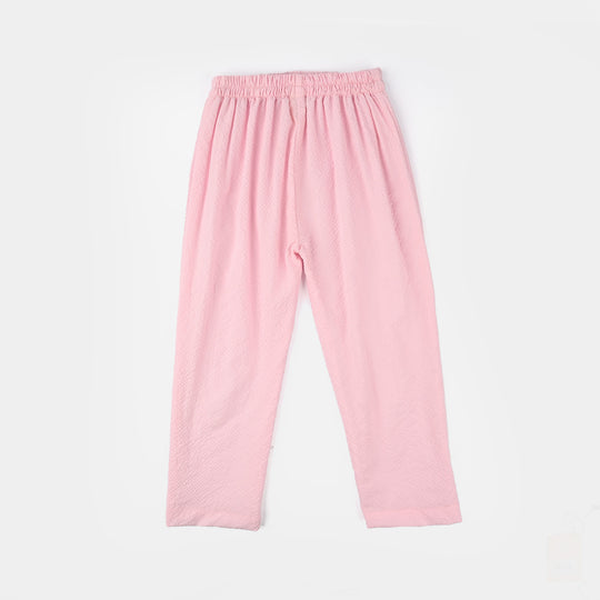 Girls Poly Crinkle Embroidered Co-Ord Set (Butterfly) - Light Pink