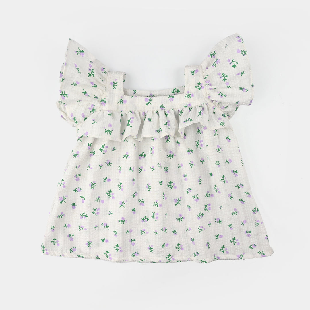 Infant Girls Seersucker Casual Top (Blue Bow) - White
