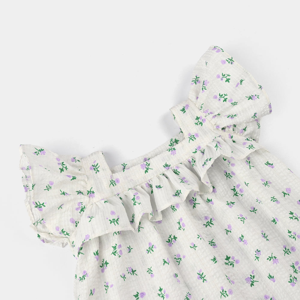 Infant Girls Seersucker Casual Top (Blue Bow) - White