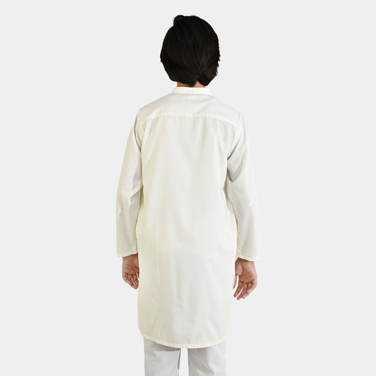 Boys Poly Viscose Embroidered Kurta (Lurex) - Cream