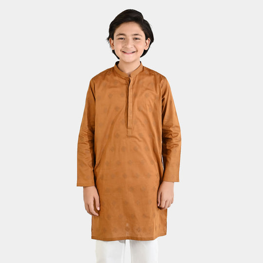 Boys Cotton Jacquard Printed Kurta (Tone on Tone) - Rust