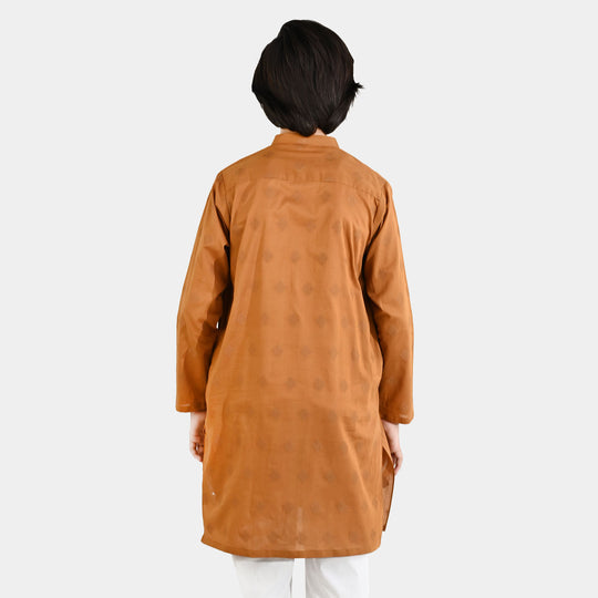 Boys Cotton Jacquard Printed Kurta (Tone on Tone) - Rust