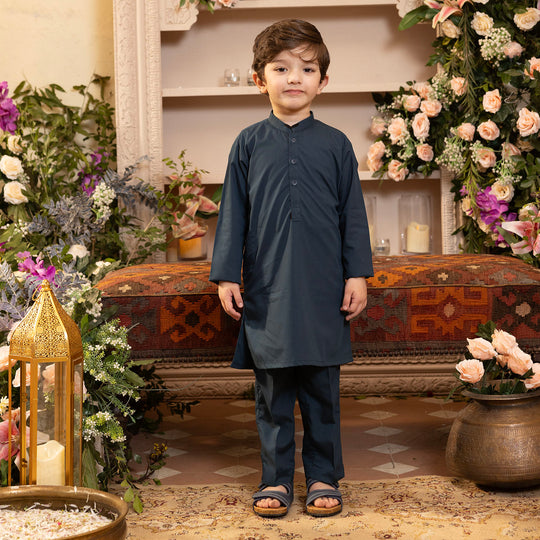 Boys Poly Viscose Kurta Pajama - Teal Blue