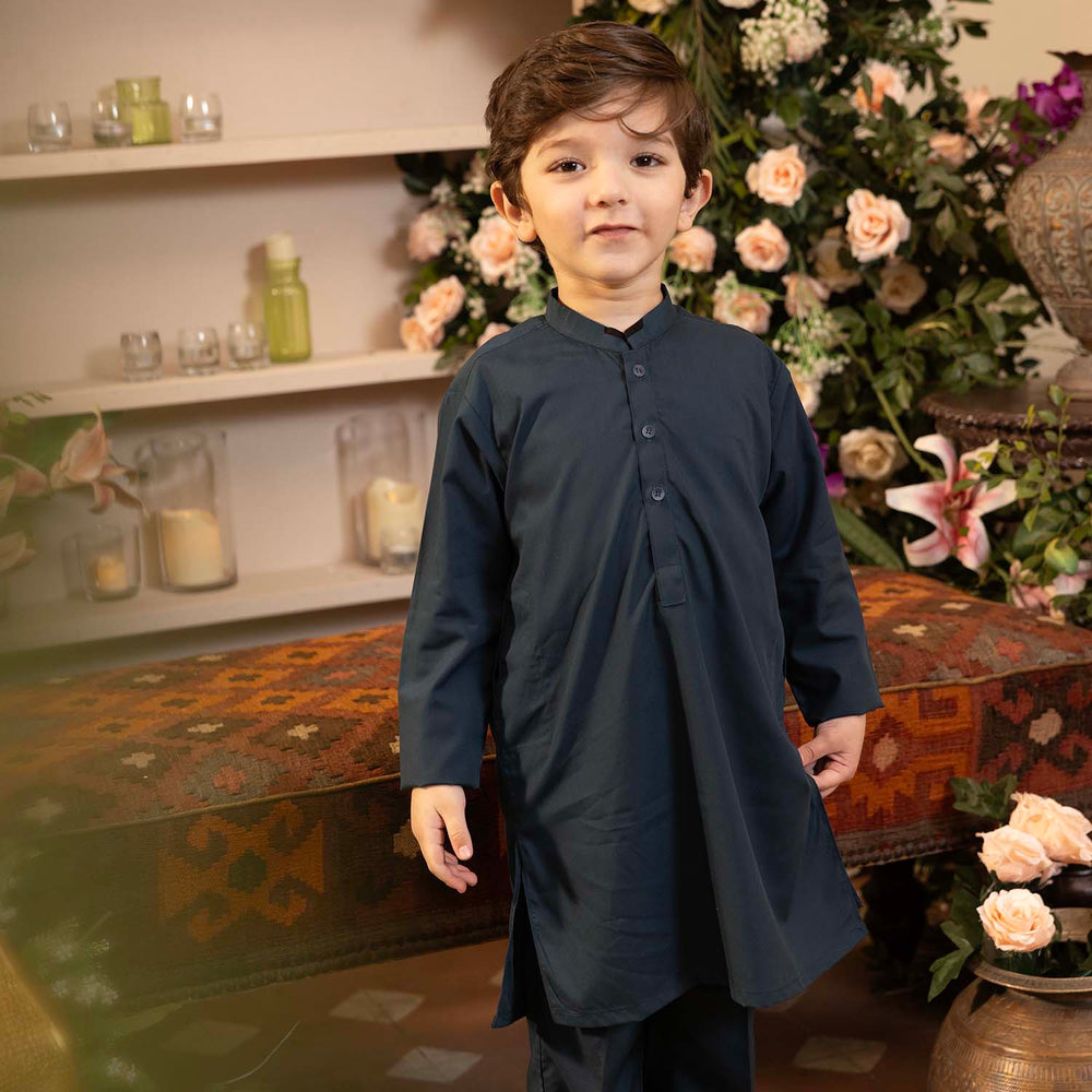 Boys Poly Viscose Kurta Pajama - Teal Blue