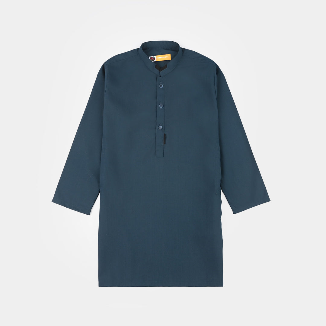 Boys Poly Viscose Kurta Pajama - Teal Blue