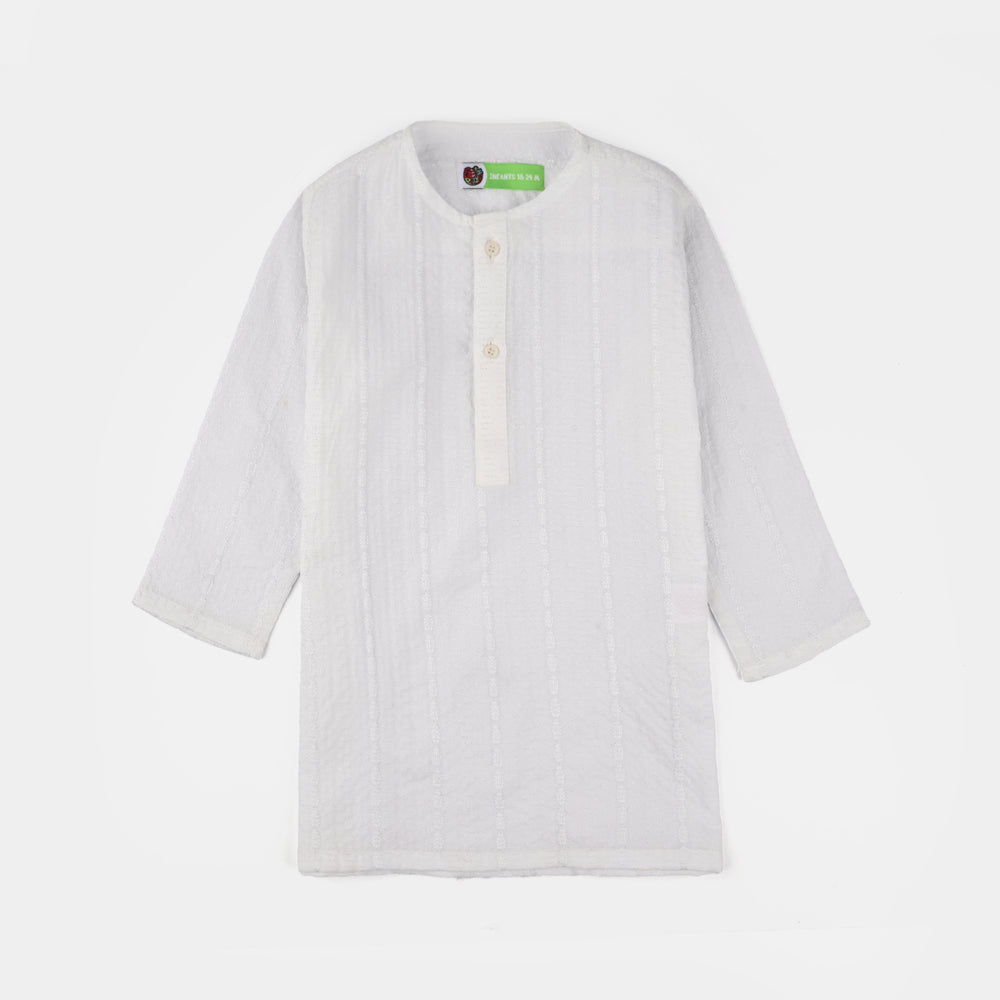 Infant Boys Cotton Kurta Pajama (Chikankari) - White
